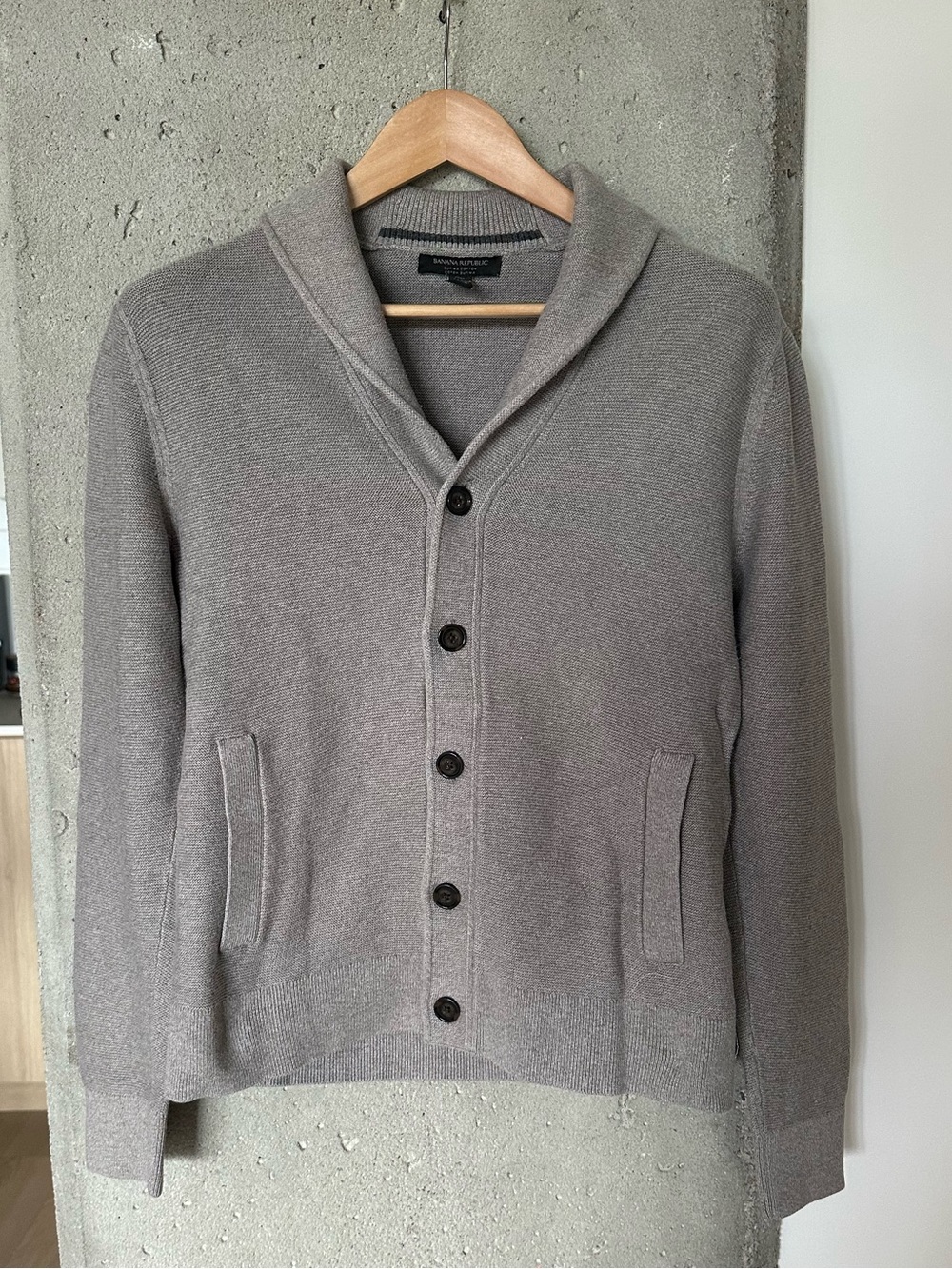 Banana Republic Men's Supima Cotton Shawl Collar Cardigan Taupe S
